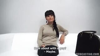 A cute chick fucks at a porn casting in the Czech Republic with a condom