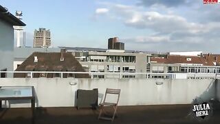 Babe with big tits has sex on the roof terrace