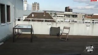 Babe with big tits has sex on the roof terrace