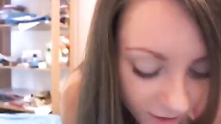 A young Russian model with a beautiful breast plays with a toy on the webcam