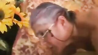 An adult man fucked a gray-haired woman in black stockings, it was a new experience for her