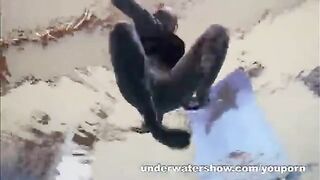 A sexy girl is fucking in the swimming pool without clothes
