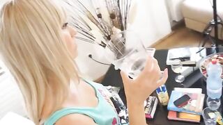 The blonde teen with big tits got her holes drunk