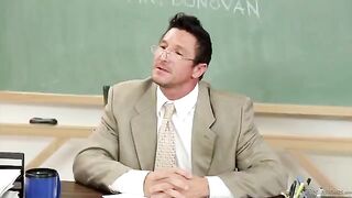 The student got a good mark from the teacher thanks to blowjob