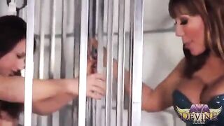 Two mature lesbians have fun with a strapon dildo