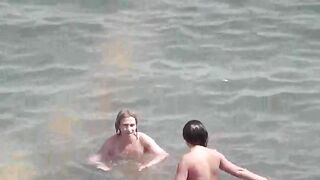 Bunch of sexy girls got naked to swim in the sea