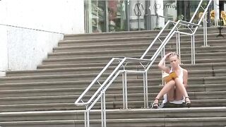 A lot of attention from passers-by while walking without panties