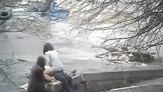 The guy shoots sex with a girl straight on the street