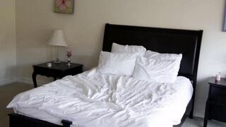 Delicate sex of two young blondes in the bedroom