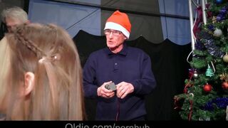 The old people fucked a beautiful Snow Maiden in the crowd