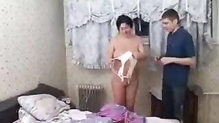 The old woman fucked by her son in the ass