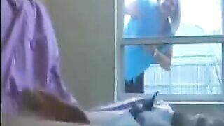 A woman peeps at a guy's cock in the ward and masturbates