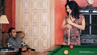 The guy made cunnilingus on the shaved pussy of a beautiful girl