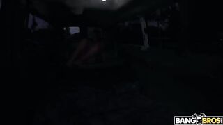 The sexy brunette with big boobs is fucking in the car xxx