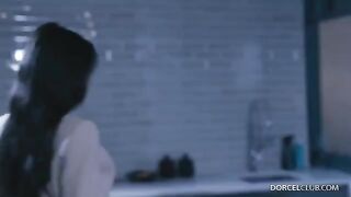 A beautiful woman has sex with a stranger in the kitchen