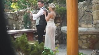 Skinny blonde gets DP on her honeymoon