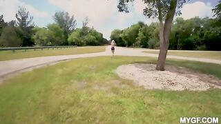 Fun in the park with a hot girl and her small tits