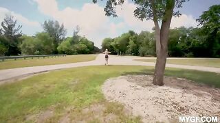 Fun in the park with a hot girl and her small tits