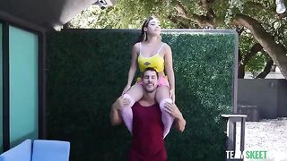 Latina with small boobs fucks a guy whose cock is as big as her head