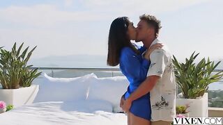Crash a party and get wild with hot brunettes in a steamy outdoor scene