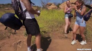 Two girls were fucked by guys on a hike