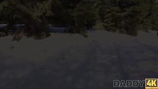 Big tits adventure on the sled by the fireplace