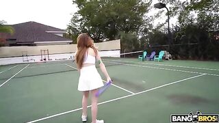 The girl is shaking with orgasm after a hot tennis session