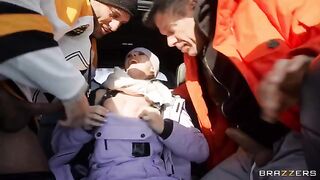 A snow angel posed on the car’s bonnet and got fucked by two guys