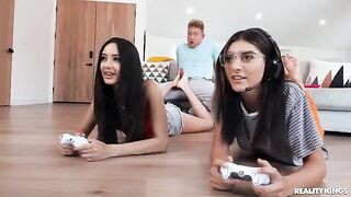 A hot girl is fucking with her boyfriend in the gamer room