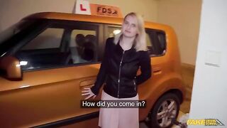The big dick pulls and stretches huge boobs of blonde in the car