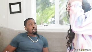 Two girlfriends have fun with their young friend in an interracial scene