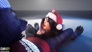 A curvy woman is fucking with a werewolf this Christmas