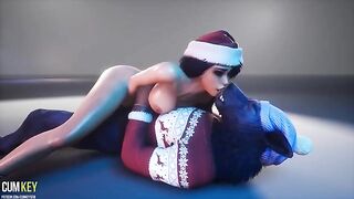 A curvy woman is fucking with a werewolf this Christmas