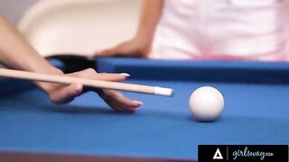 A busty MILF, Lexi Luna, teaches a young Nia Nacci how to play pool and much more