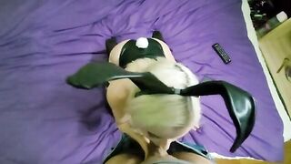 A cute bunny girl licking balls and cock head in a hot compilation
