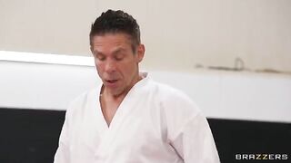 A girl gets fucked in an uncomfortable position by a rough coach