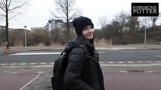 A cute girl was picked up on a walk and taken for sex
