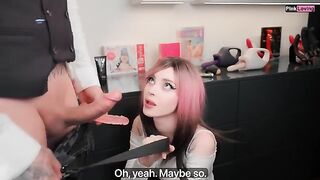 A cute girl is choosing a new toy in the shop and gets fucked