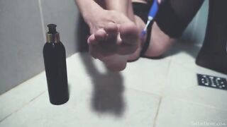 Girl washes her pussy in the shower and plays with toys