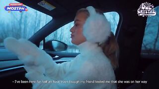 A pretty girl met a guy and sucked his dick in the car passionately