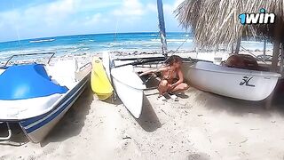 A couple has a passionate and rough sex on the beach