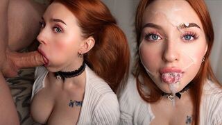Redhead with big lips, skillful in oral sex