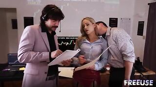 A whore for every trader! A hot threesome in an office setting!