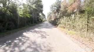 The Amazon in clothes has sex with a guy outdoors