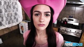 A man gave his cock to a cowgirl for riding in clothes