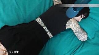 A girl with a vibrator advertises her stuff in the best way