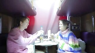 A hot girl has sex in the compartment with a guy