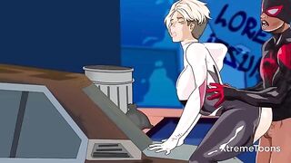 The Spiderman is having fun with many women in this hentai