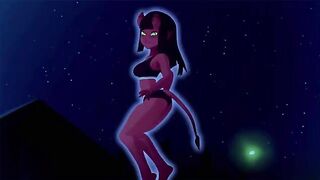 The witch with a sharp tongue fucks a young guy in this animated video