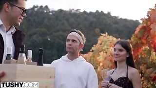 Stunning brunette Stefany gets her tight asshole gapped by horny tour guides in TUSHY scene